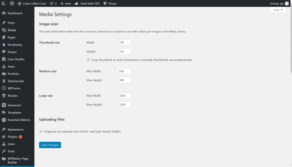 WordPress-Medieneinstellungen